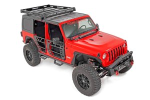 Jeep Wrangler Unlimited Roof Rack - Rough Country - Black Series Lights - Black - '18-'25 Jeep Wrangler Unlimited Roof Rack - Rough Country - Black Series Lights - Black - '18-'25